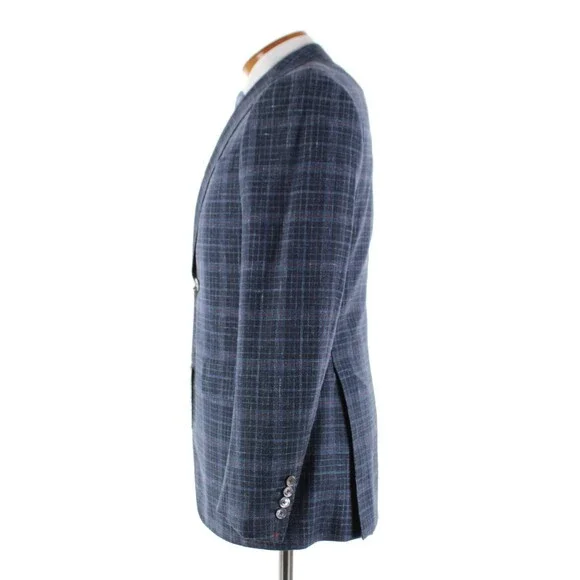 Cardinal of Canada NWT 100% Wool Sport Coat Size 38R US In Blue w/ Coral Plaid
